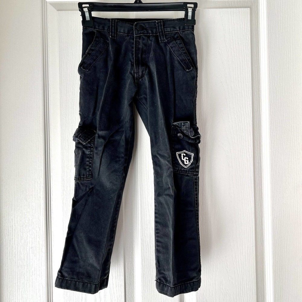 Coogi Boy's Size 5 Jeans Pants Black Embroidered Logo Cargo Pocket Straight Leg